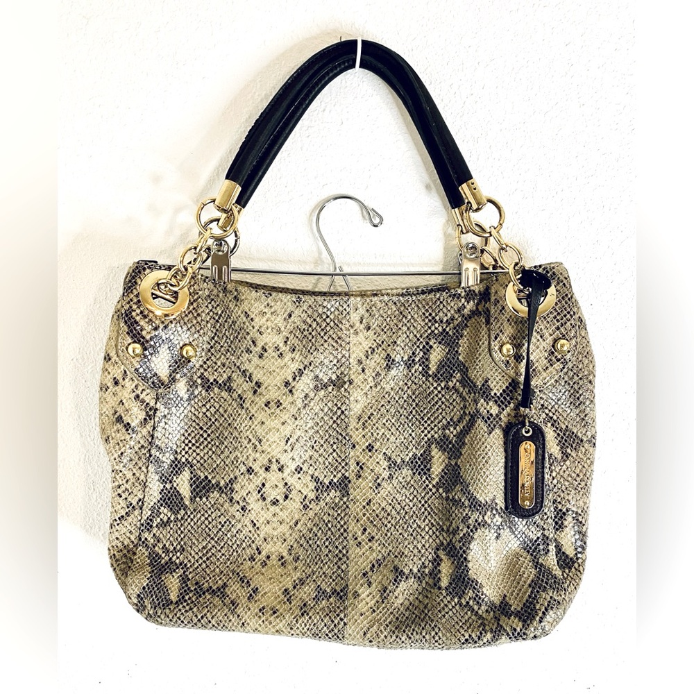 Cynthia Rowley Genuine Leather Snake Print Shoulder Bag, Gold Hardware